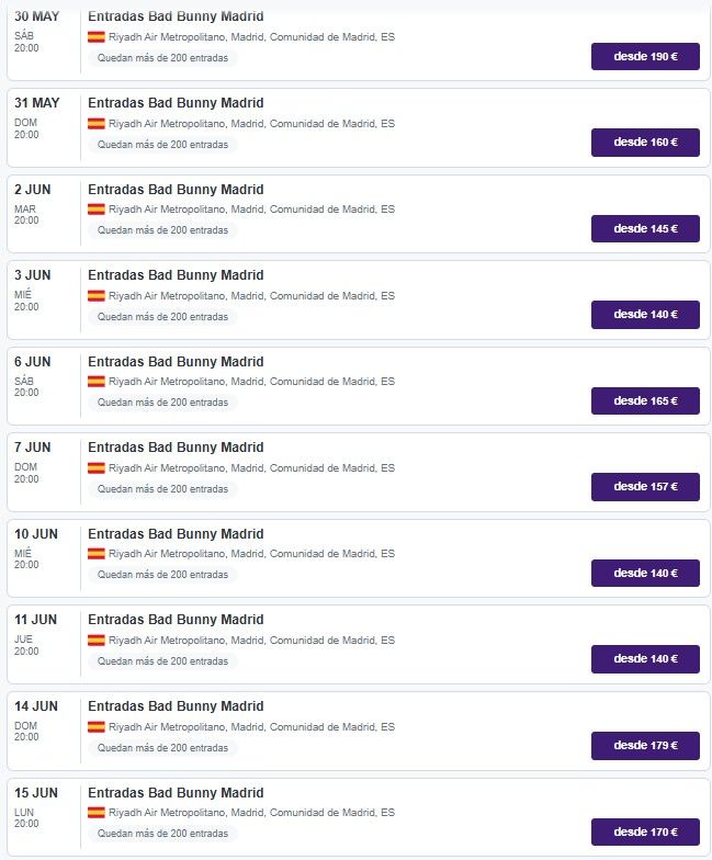 Venta de entradas para los conciertos de Bad Bunny en Madrid